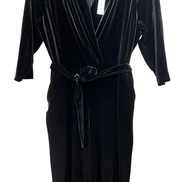 NEW Chico's Womens Black Wide Leg Waist Tie Elegant Velvet Jumpsuit Size 3 US 16 - Picture 5 of 16